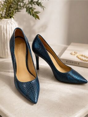 Michael Kors blue snakeskin heels- like new!